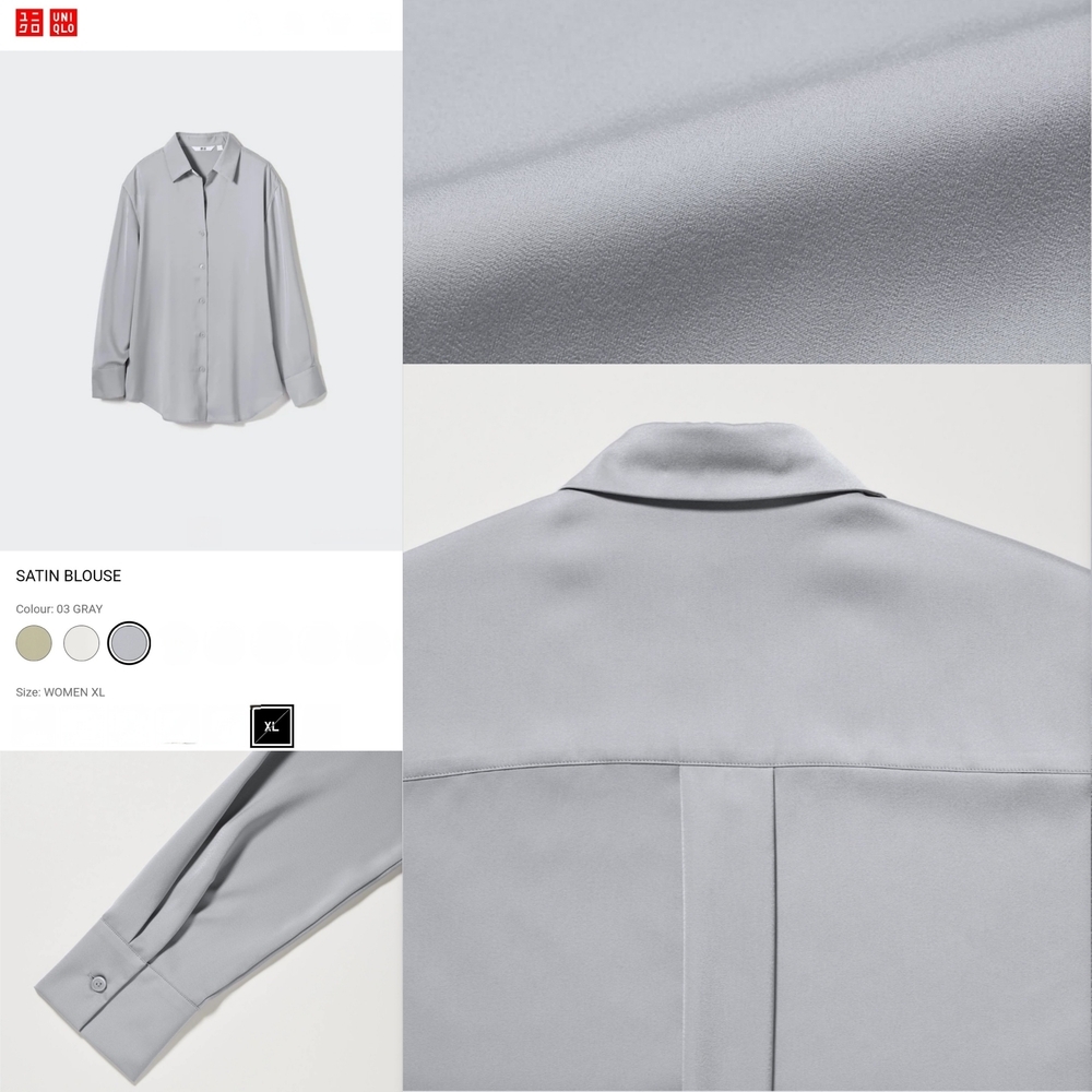 🇯🇵 Uniqlo Long Sleeve Grey Satin Button Blouse - Picture 14 of 16